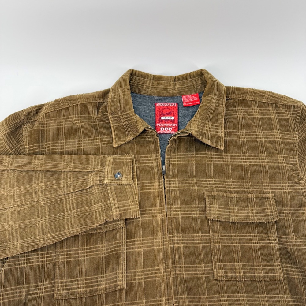 American Blue Mens Brown Plaid Corduroy Full Zip Jacket Size Large Workwear